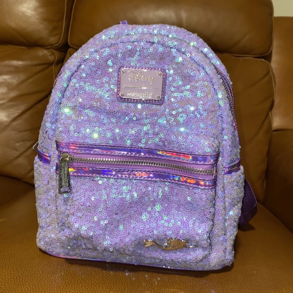 RARE Disney Loungefly Ariel Sequin Purple Little Mermaid 30th Backpack Bag